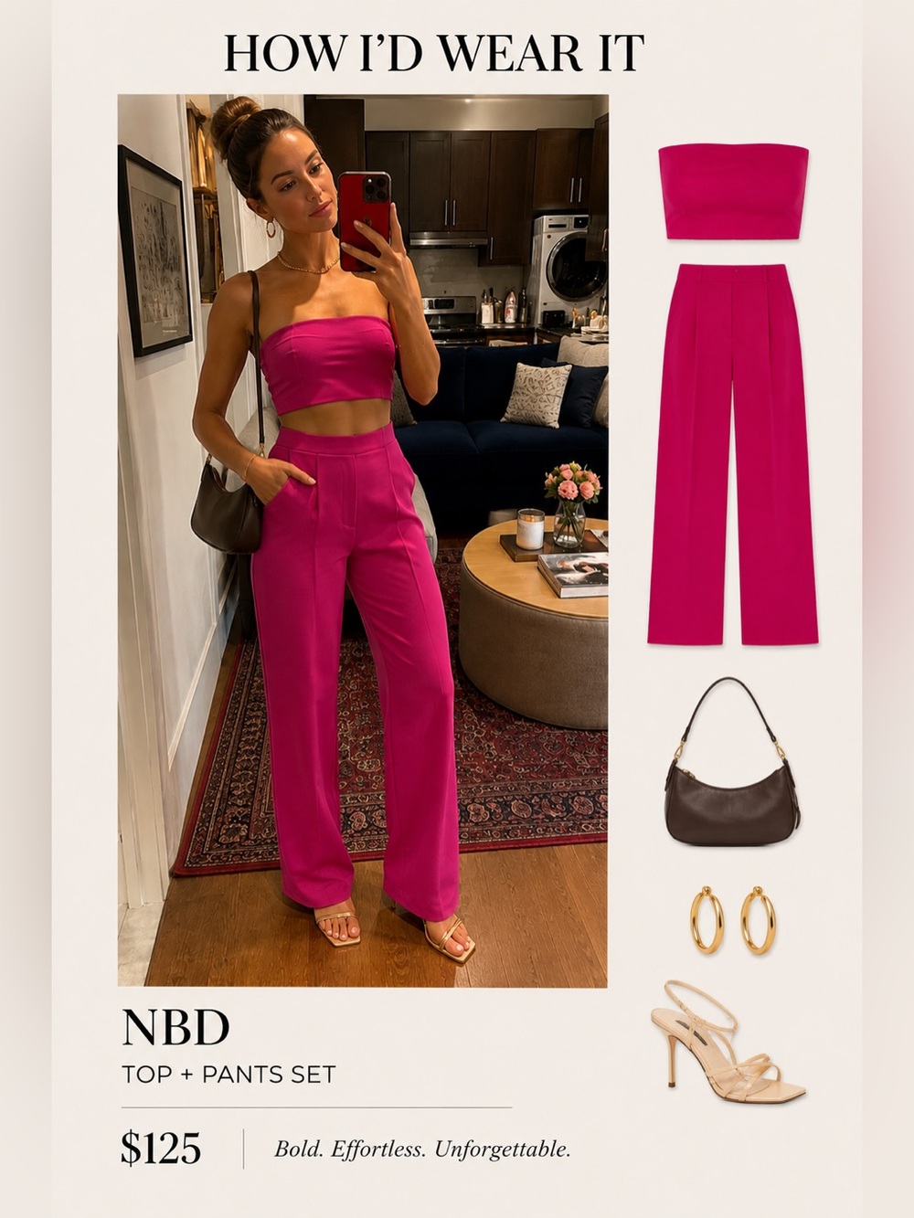 🩷 NBD Topaz Matching Set Magenta Pink | Bandeau Top S + Pants XS | Revolve